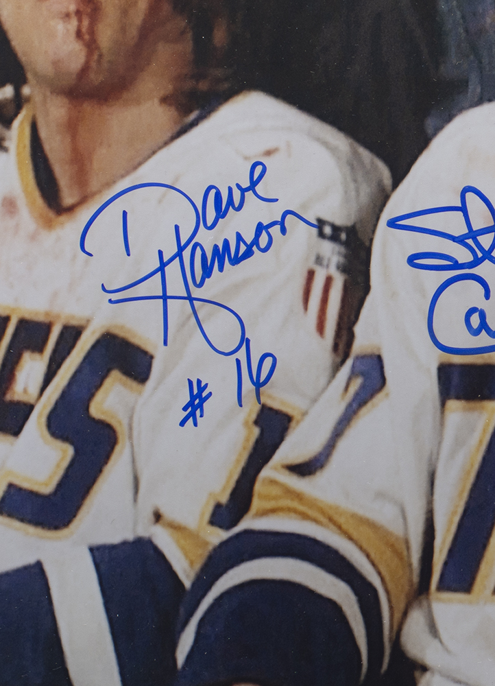 Dave Hanson, Steve Carlson & Jeff Carlson Signed Hanson Brothers "Slap Shot" Chiefs 22x27 Custom Framed Photo (JSA COA) at PristineAuction.com Dave Hanson, Steve Carlson & Jeff Carlson Signed Hanson Brothers "Slap Shot" Chiefs 22x27 Custom Framed Photo (JSA COA) at PristineAuction.com