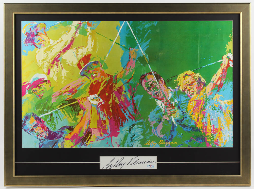 LeRoy Neiman Signed 25.5x34.5 Custom Framed Cut Display with Vintage Lithograph of Jack Nicklaus, Arnold Palmer, Sam Snead & Ben Hogan (PSA Hologram) at PristineAuction.com LeRoy Neiman Signed 25.5x34.5 Custom Framed Cut Display with Vintage Lithograph of Jack Nicklaus, Arnold Palmer, Sam Snead & Ben Hogan (PSA Hologram) at PristineAuction.com