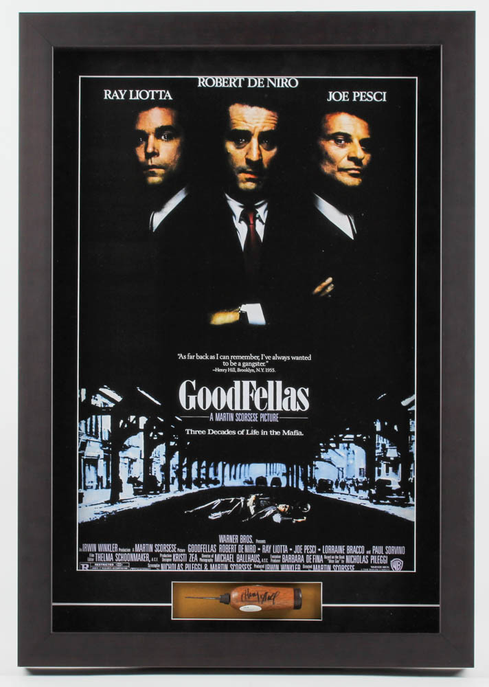 Henry Hill Signed "The Goodfellas" 21x30 Custom Vintage Ice Pick Shadowbox Display with Movie Poster (JSA COA) at PristineAuction.com Henry Hill Signed "The Goodfellas" 21x30 Custom Vintage Ice Pick Shadowbox Display with Movie Poster (JSA COA) at PristineAuction.com