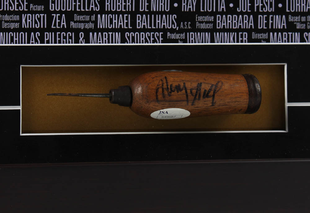 Henry Hill Signed "The Goodfellas" 21x30 Custom Vintage Ice Pick Shadowbox Display with Movie Poster (JSA COA) at PristineAuction.com Henry Hill Signed "The Goodfellas" 21x30 Custom Vintage Ice Pick Shadowbox Display with Movie Poster (JSA COA) at PristineAuction.com
