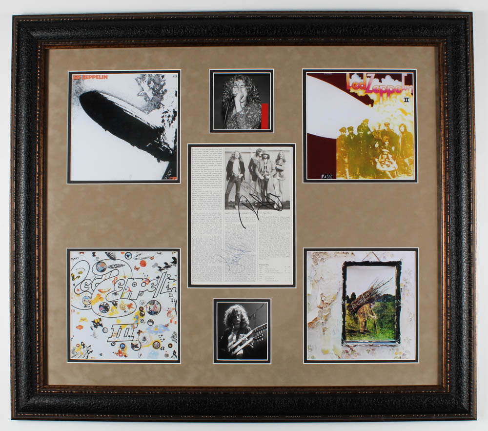 John Paul Jones, Jimmy Page, & Robert Plant Signed Led Zepplin 28.5x32.5 Custom Framed Book Page Display (JSA) at PristineAuction.com John Paul Jones, Jimmy Page, & Robert Plant Signed Led Zepplin 28.5x32.5 Custom Framed Book Page Display (JSA) at PristineAuction.com
