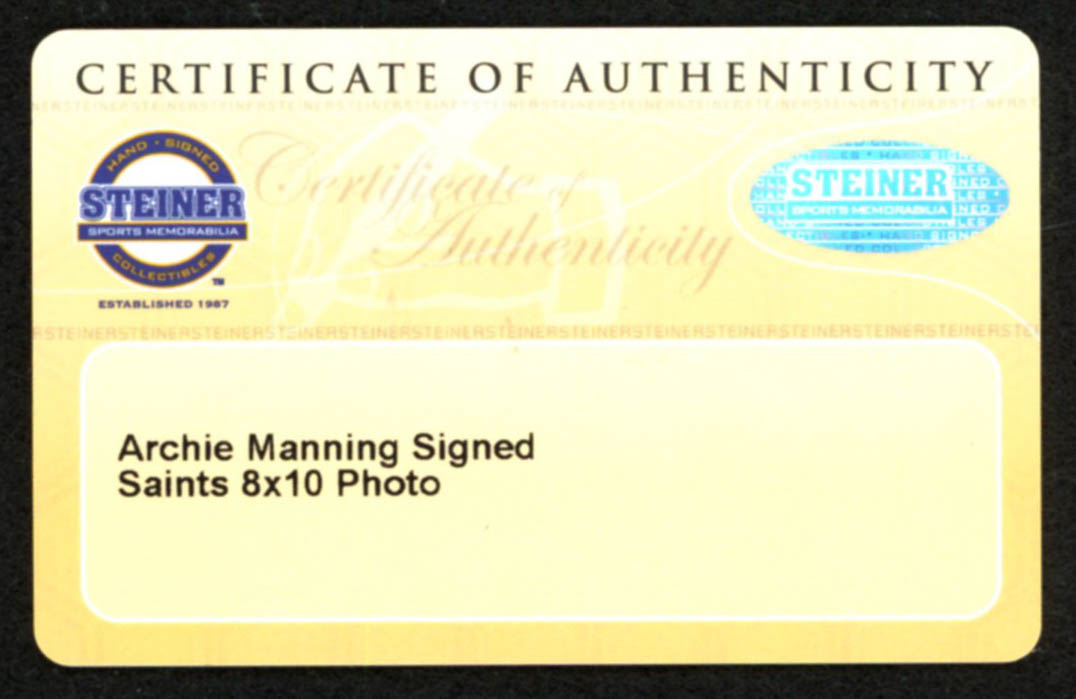Archie Manning Signed Saints 8x10 Photo (Steiner COA) at PristineAuction.com Archie Manning Signed Saints 8x10 Photo (Steiner COA) at PristineAuction.com