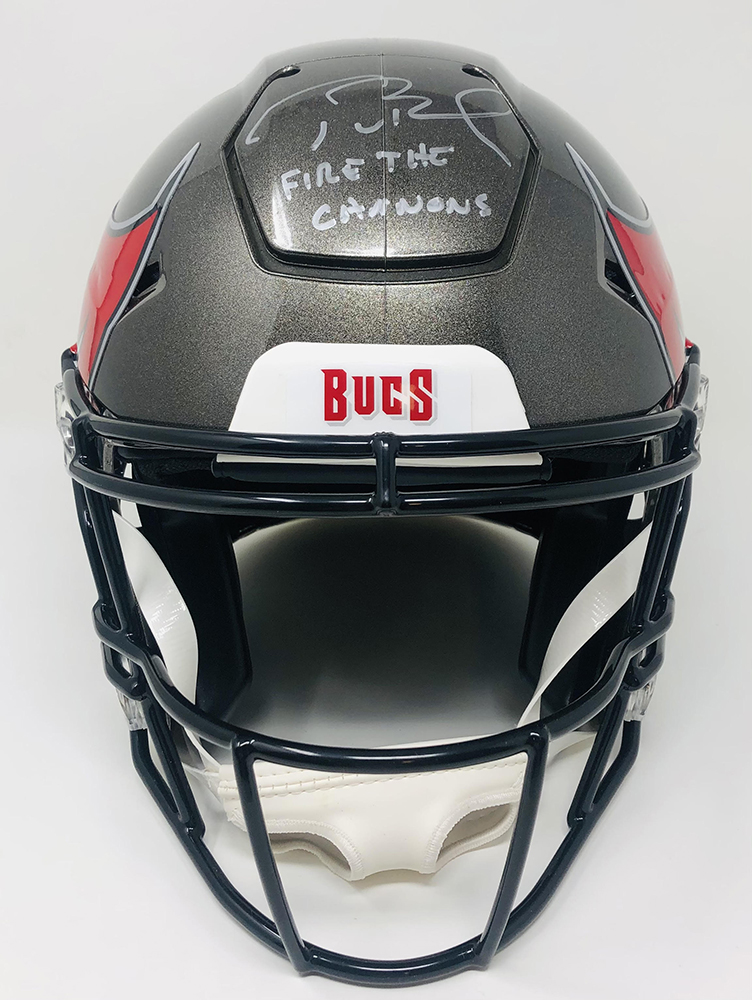 Tom Brady Signed LE Buccaneers Full-Size Authentic On-Field SpeedFlex Helmet Inscribed "Fire The Cannons" (Fanatics Hologram) at PristineAuction.com Tom Brady Signed LE Buccaneers Full-Size Authentic On-Field SpeedFlex Helmet Inscribed "Fire The Cannons" (Fanatics Hologram) at PristineAuction.com