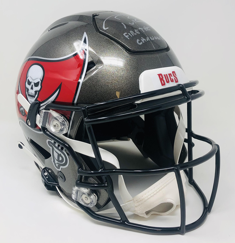 Tom Brady Signed LE Buccaneers Full-Size Authentic On-Field SpeedFlex Helmet Inscribed "Fire The Cannons" (Fanatics Hologram) at PristineAuction.com Tom Brady Signed LE Buccaneers Full-Size Authentic On-Field SpeedFlex Helmet Inscribed "Fire The Cannons" (Fanatics Hologram) at PristineAuction.com