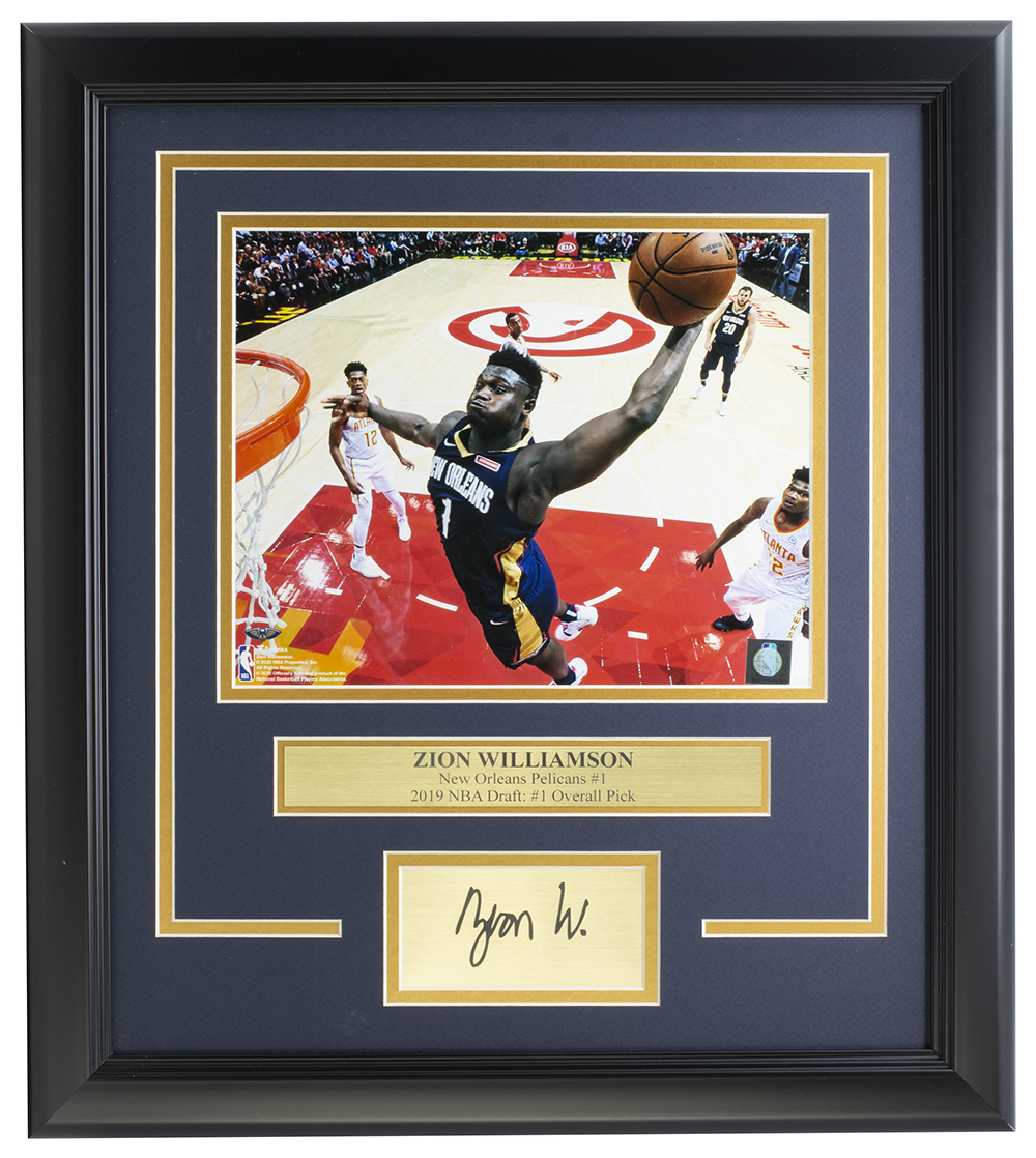Zion Williamson Pelicans 14x18 Custom Framed Photo Display at PristineAuction.com Zion Williamson Pelicans 14x18 Custom Framed Photo Display at PristineAuction.com