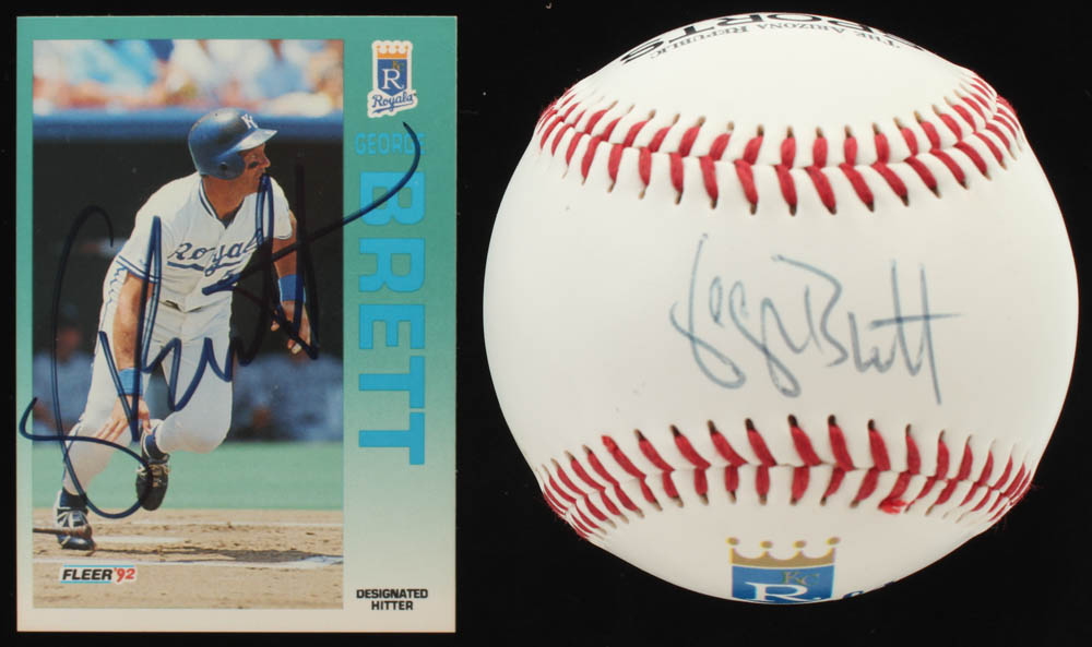 Lot of (2) George Brett Signed Baseball Items with Royals Logo OML Baseball & 1992 Fleer #154 Card (JSA ALOA) at PristineAuction.com Lot of (2) George Brett Signed Baseball Items with Royals Logo OML Baseball & 1992 Fleer #154 Card (JSA ALOA) at PristineAuction.com