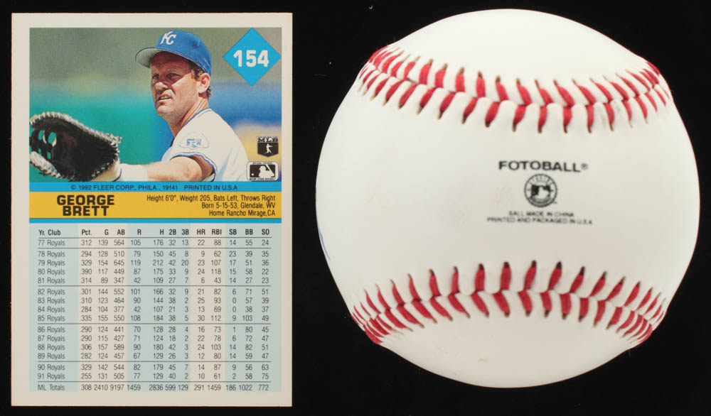 Lot of (2) George Brett Signed Baseball Items with Royals Logo OML Baseball & 1992 Fleer #154 Card (JSA ALOA) at PristineAuction.com Lot of (2) George Brett Signed Baseball Items with Royals Logo OML Baseball & 1992 Fleer #154 Card (JSA ALOA) at PristineAuction.com