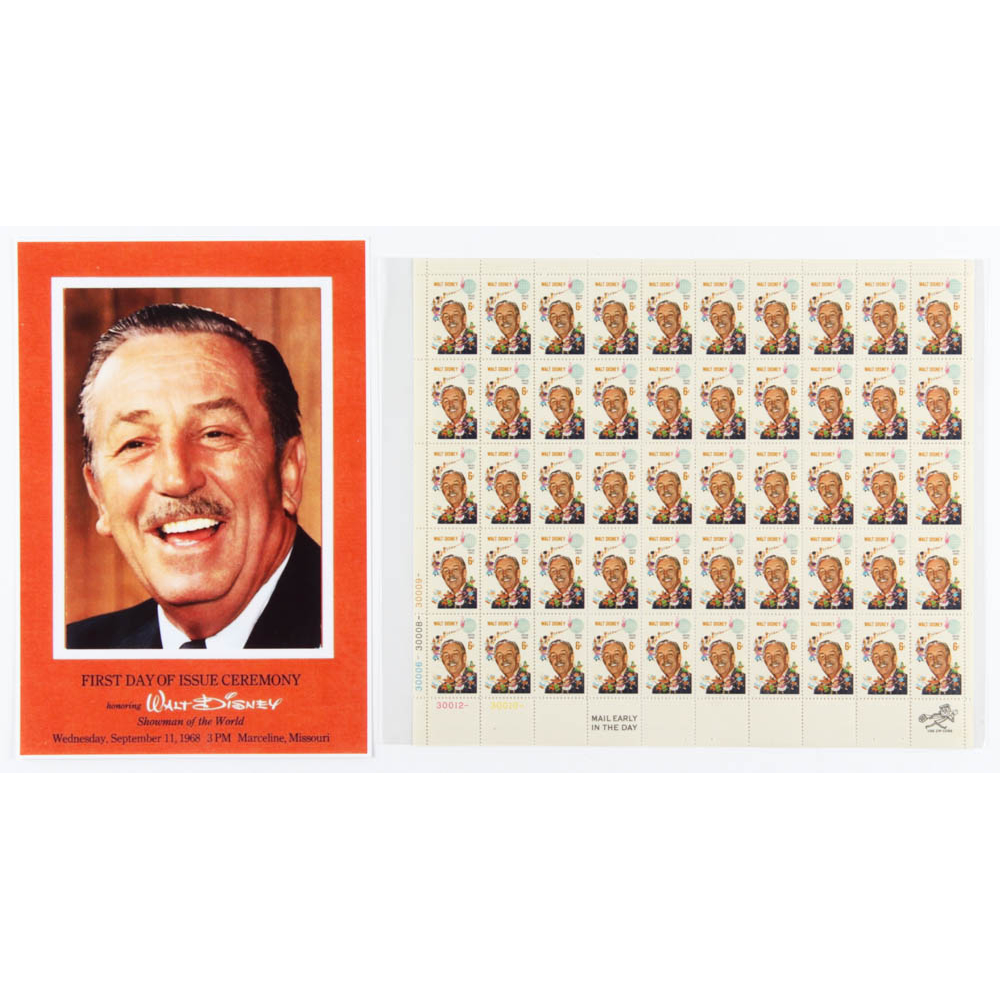 Vintage 1968 Original Walt Disney Full Uncut Stamp Sheet with (50
