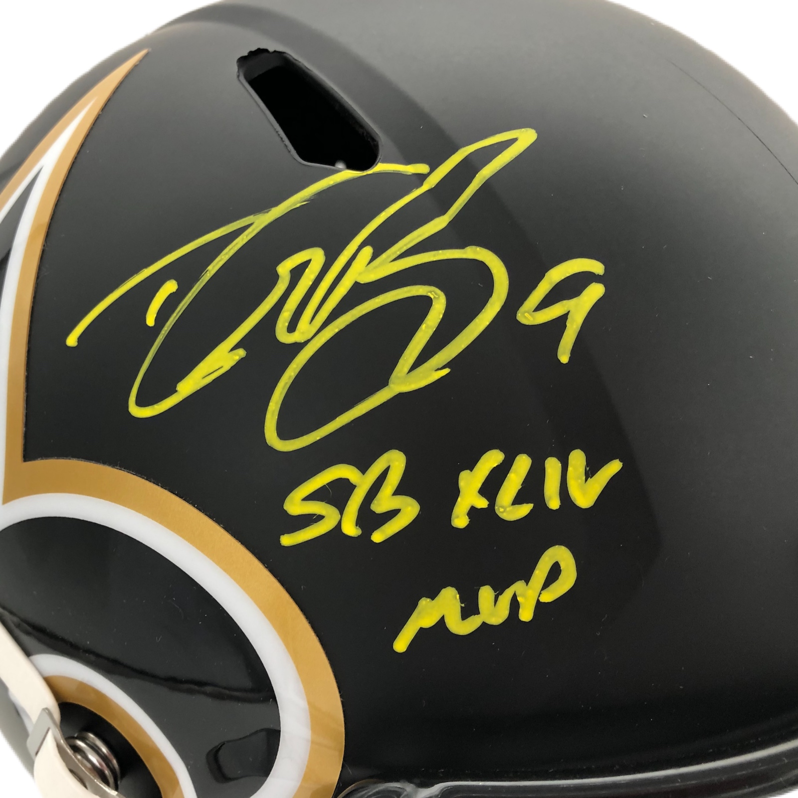 Drew Brees Signed Saints Full-Size AMP Alternate Speed Helmet Inscribed "SB XLIV MVP"(Beckett COA & Brees Hologram) at PristineAuction.com Drew Brees Signed Saints Full-Size AMP Alternate Speed Helmet Inscribed "SB XLIV MVP"(Beckett COA & Brees Hologram) at PristineAuction.com