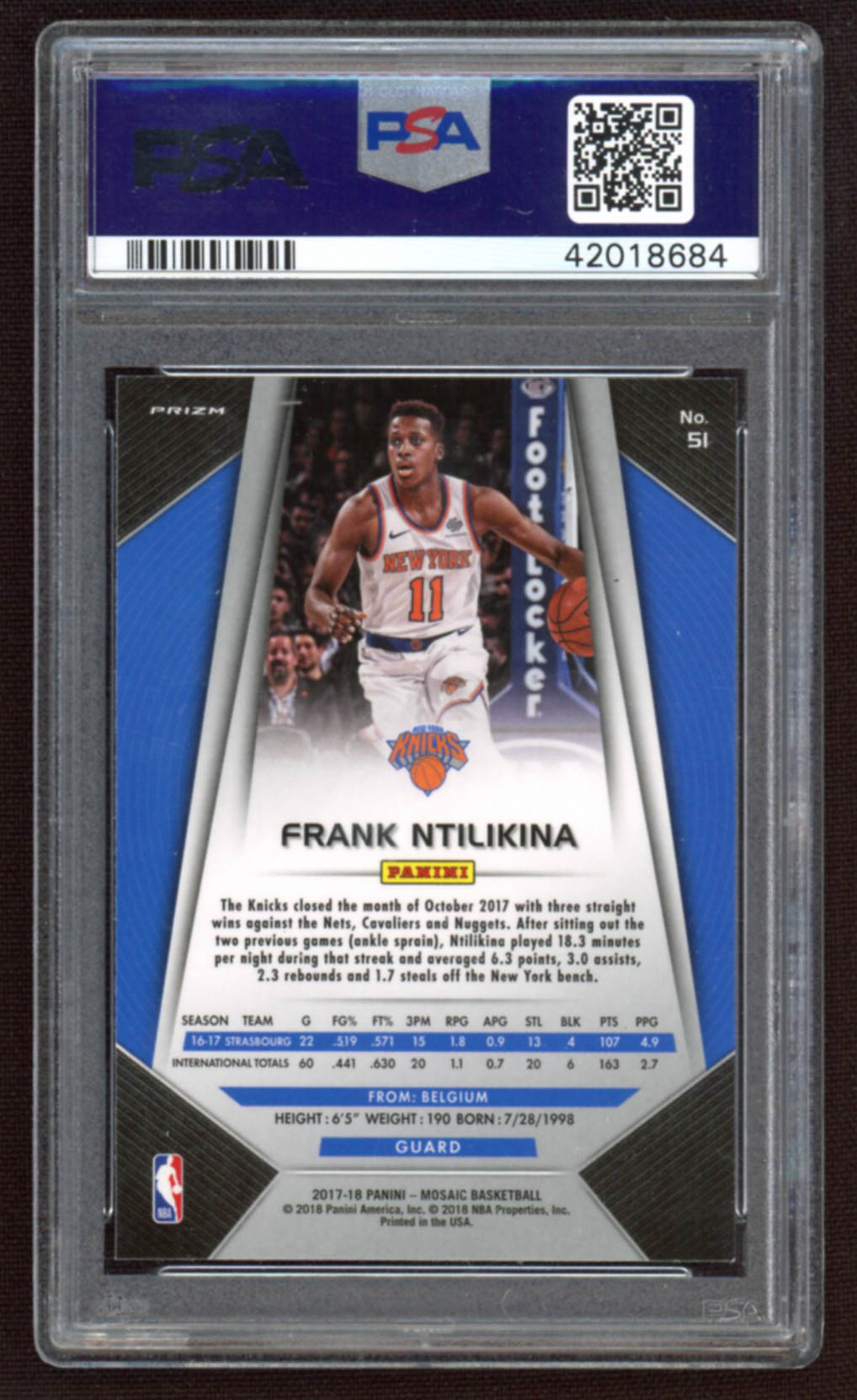 Frank Ntilikina 2017-18 Panini Prizm Mosaic #51 RC (PSA 9) at PristineAuction.com Frank Ntilikina 2017-18 Panini Prizm Mosaic #51 RC (PSA 9) at PristineAuction.com