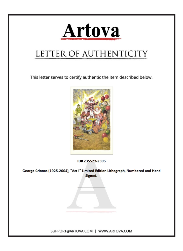 "Act I" LE 23x36 Lithograph on Paper by George Crionas (Artova) at PristineAuction.com "Act I" LE 23x36 Lithograph on Paper by George Crionas (Artova) at PristineAuction.com