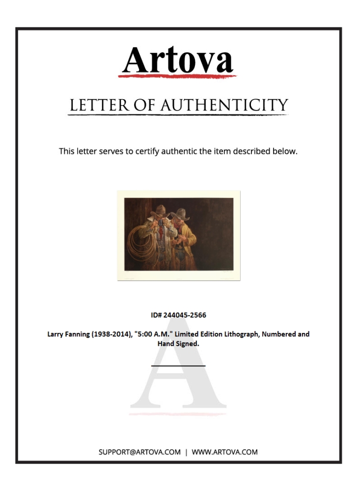 "5:00 A.M." LE 22x14 Lithograph by Larry Fanning (Artova) at PristineAuction.com "5:00 A.M." LE 22x14 Lithograph by Larry Fanning (Artova) at PristineAuction.com