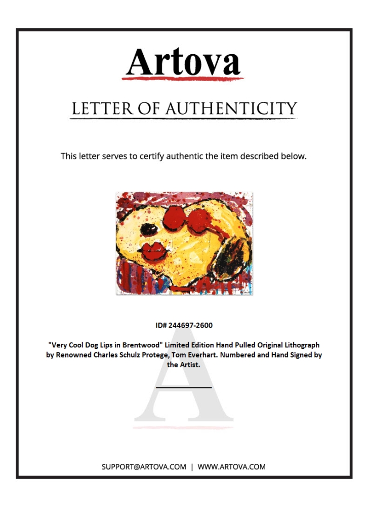 "Very Cool Dog Lips in Brentwood" LE 30x22 Hand-Pulled Original Lithograph by Tom Everhart (Artova) at PristineAuction.com "Very Cool Dog Lips in Brentwood" LE 30x22 Hand-Pulled Original Lithograph by Tom Everhart (Artova) at PristineAuction.com