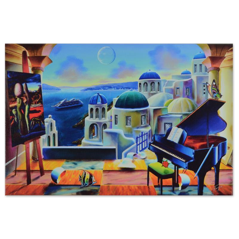 "Santorini at Dusk" LE 24x16 Giclee on Gallery Wrapped Canvas by Ferjo (Artova) at PristineAuction.com "Santorini at Dusk" LE 24x16 Giclee on Gallery Wrapped Canvas by Ferjo (Artova) at PristineAuction.com