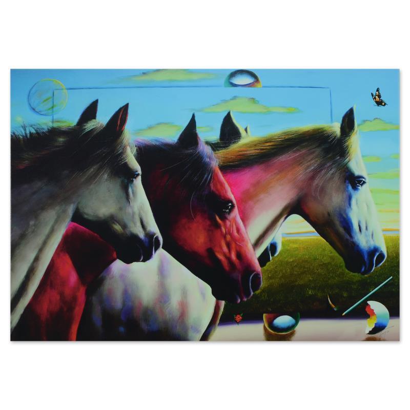 "Wild Stallions" LE 36x27 Giclee on Gallery Wrapped Canvas by Ferjo (Artova) at PristineAuction.com "Wild Stallions" LE 36x27 Giclee on Gallery Wrapped Canvas by Ferjo (Artova) at PristineAuction.com