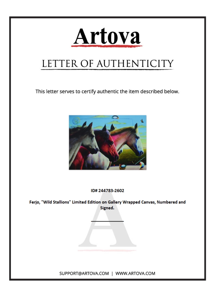 "Wild Stallions" LE 36x27 Giclee on Gallery Wrapped Canvas by Ferjo (Artova) at PristineAuction.com "Wild Stallions" LE 36x27 Giclee on Gallery Wrapped Canvas by Ferjo (Artova) at PristineAuction.com