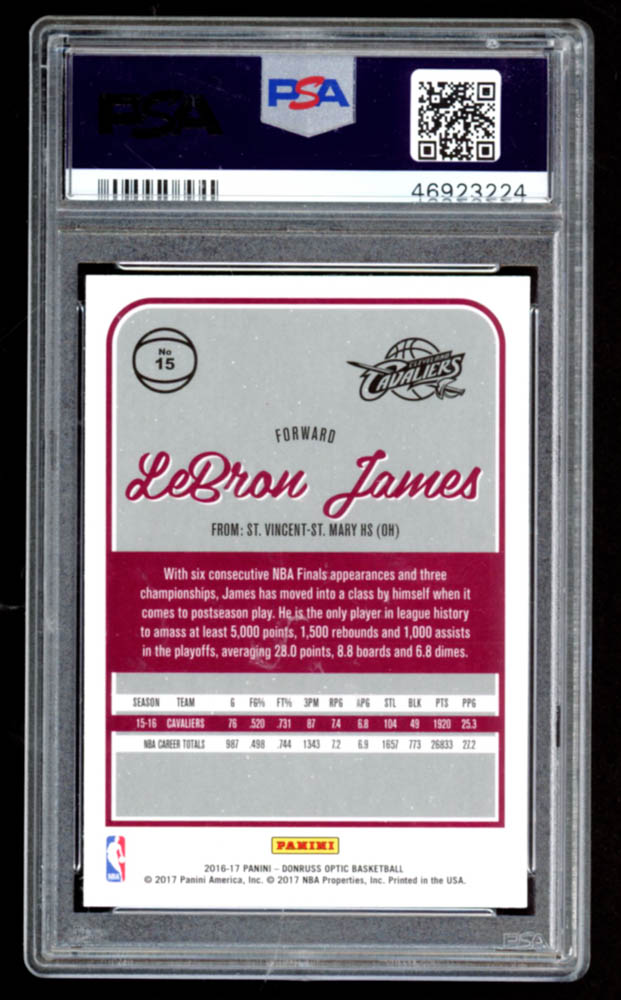 LeBron James 2016-17 Donruss Optic #15 (PSA 10) at PristineAuction.com LeBron James 2016-17 Donruss Optic #15 (PSA 10) at PristineAuction.com
