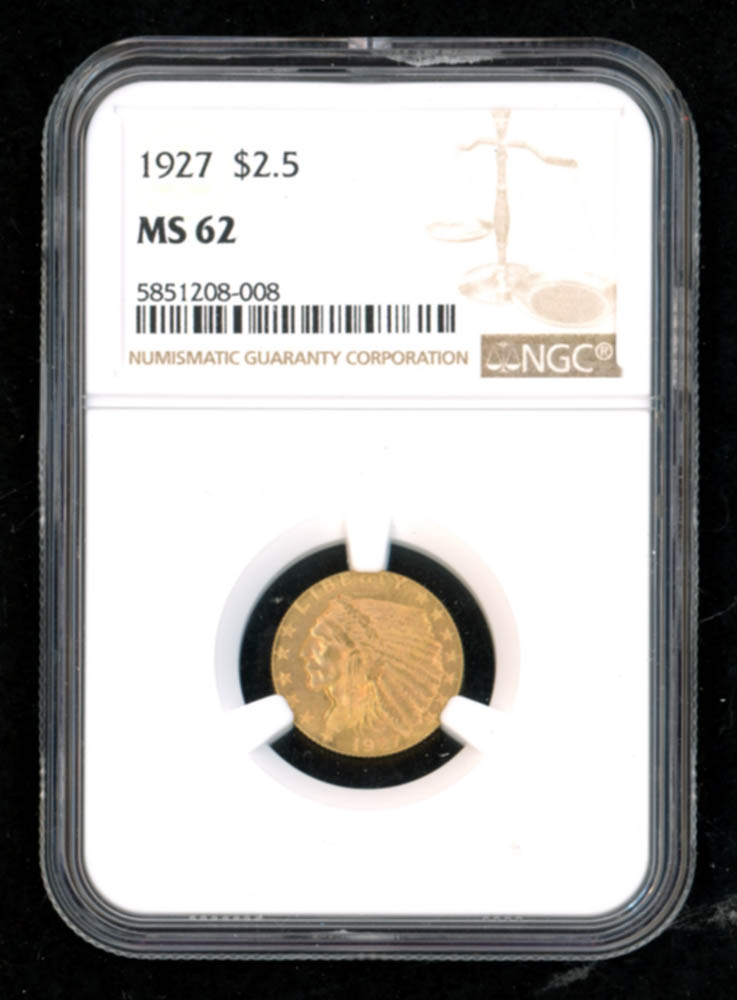 1927 $2.50 Indian Head Gold Coin (NGC MS62) at PristineAuction.com 1927 $2.50 Indian Head Gold Coin (NGC MS62) at PristineAuction.com