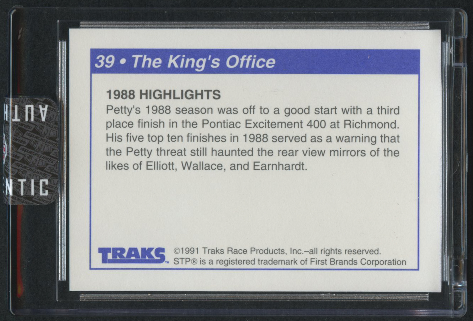 Richard Petty Signed 1991 Traks Richard Petty #39 (Sportscards Encapsulated) at PristineAuction.com Richard Petty Signed 1991 Traks Richard Petty #39 (Sportscards Encapsulated) at PristineAuction.com