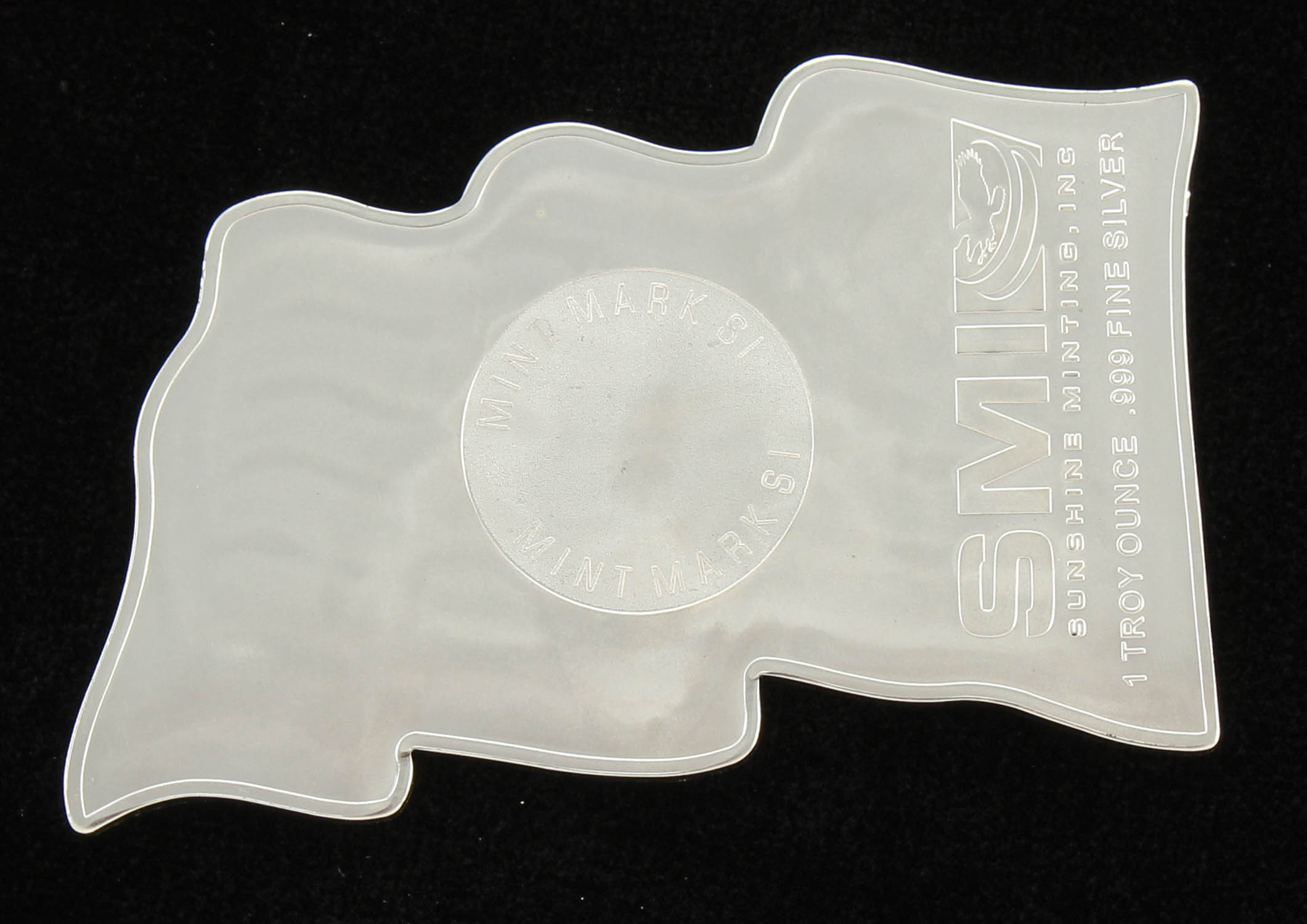 1 Troy Oz. 999 Fine Silver Sunshine Minting "Wavy Flag" Bullion Bar at PristineAuction.com 1 Troy Oz. 999 Fine Silver Sunshine Minting "Wavy Flag" Bullion Bar at PristineAuction.com