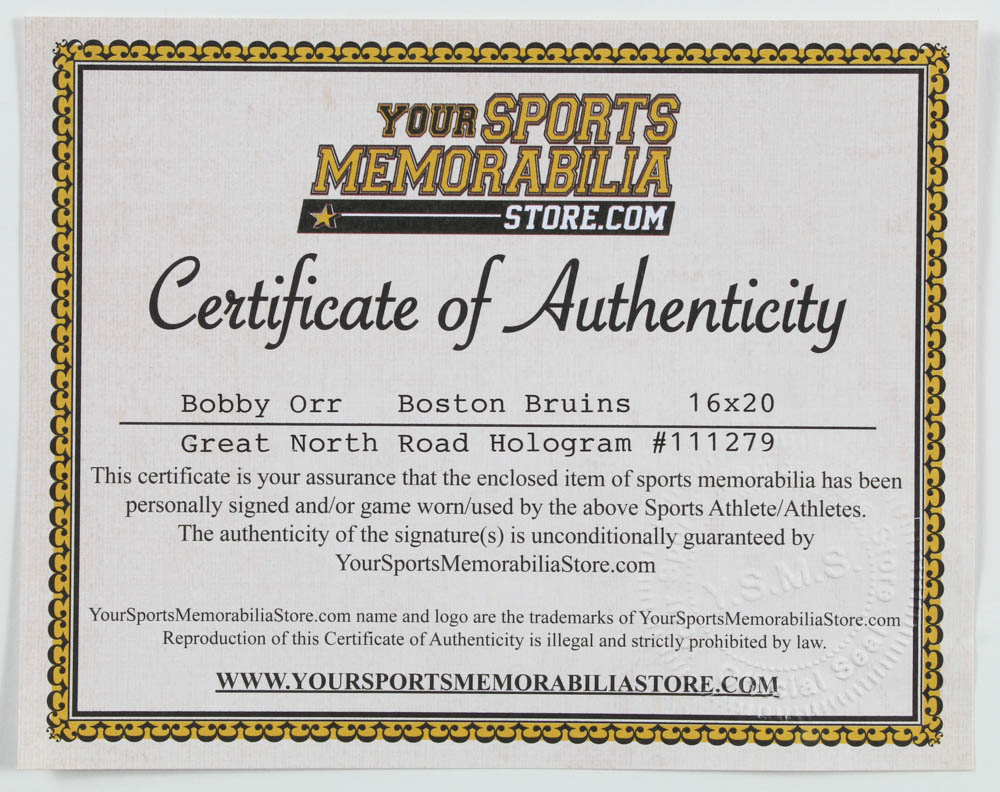 Bobby Orr Signed Bruins 16x20 Photo (Great North Road COA & YSMS Hologram) at PristineAuction.com Bobby Orr Signed Bruins 16x20 Photo (Great North Road COA & YSMS Hologram) at PristineAuction.com