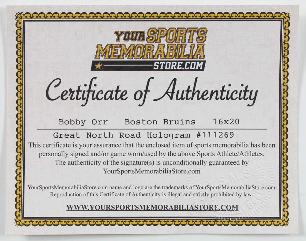 Bobby Orr Signed Bruins 16x20 Photo (Great North Road COA & YSMS Hologram) at PristineAuction.com Bobby Orr Signed Bruins 16x20 Photo (Great North Road COA & YSMS Hologram) at PristineAuction.com