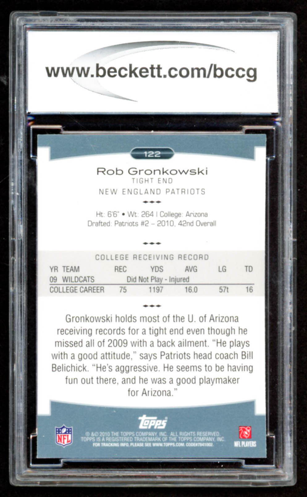 Rob Gronkowski 2010 Topps Platinum #122 RC (BCCG 10) at PristineAuction.com Rob Gronkowski 2010 Topps Platinum #122 RC (BCCG 10) at PristineAuction.com