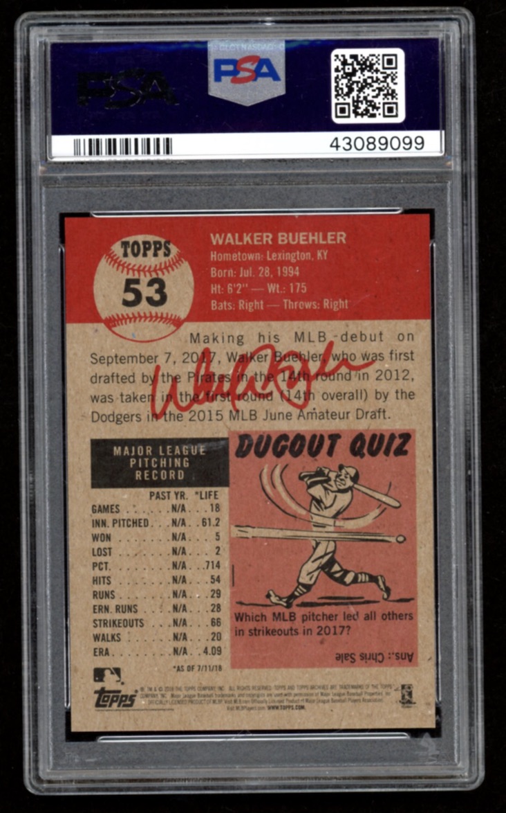 Walker Buehler 2018 Topps Living #53 (PSA 10) at PristineAuction.com Walker Buehler 2018 Topps Living #53 (PSA 10) at PristineAuction.com