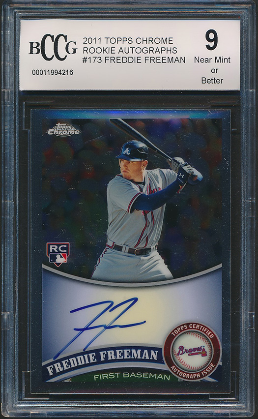 Freddie Freeman 2011 Topps Chrome Rookie Autographs #173 (BCCG 9) at PristineAuction.com Freddie Freeman 2011 Topps Chrome Rookie Autographs #173 (BCCG 9) at PristineAuction.com
