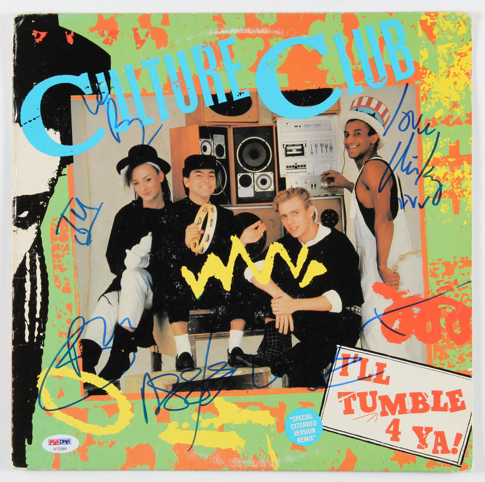 Culture Club "I'll Tumble 4 Ya" Vinyl Record Album Cover Band-Signed by (4) with Boy George, Roy Hay, Jon Moss & Mikey Craig (PSA LOA) at PristineAuction.com Culture Club "I'll Tumble 4 Ya" Vinyl Record Album Cover Band-Signed by (4) with Boy George, Roy Hay, Jon Moss & Mikey Craig (PSA LOA) at PristineAuction.com