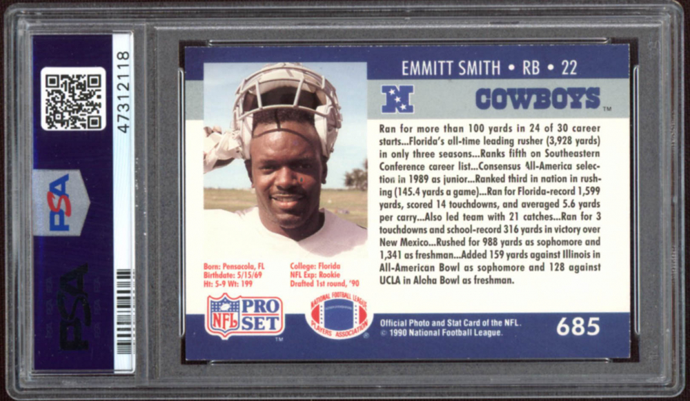 Emmitt Smith 1990 Pro Set 685 RC PSA 9 Pristine Auction