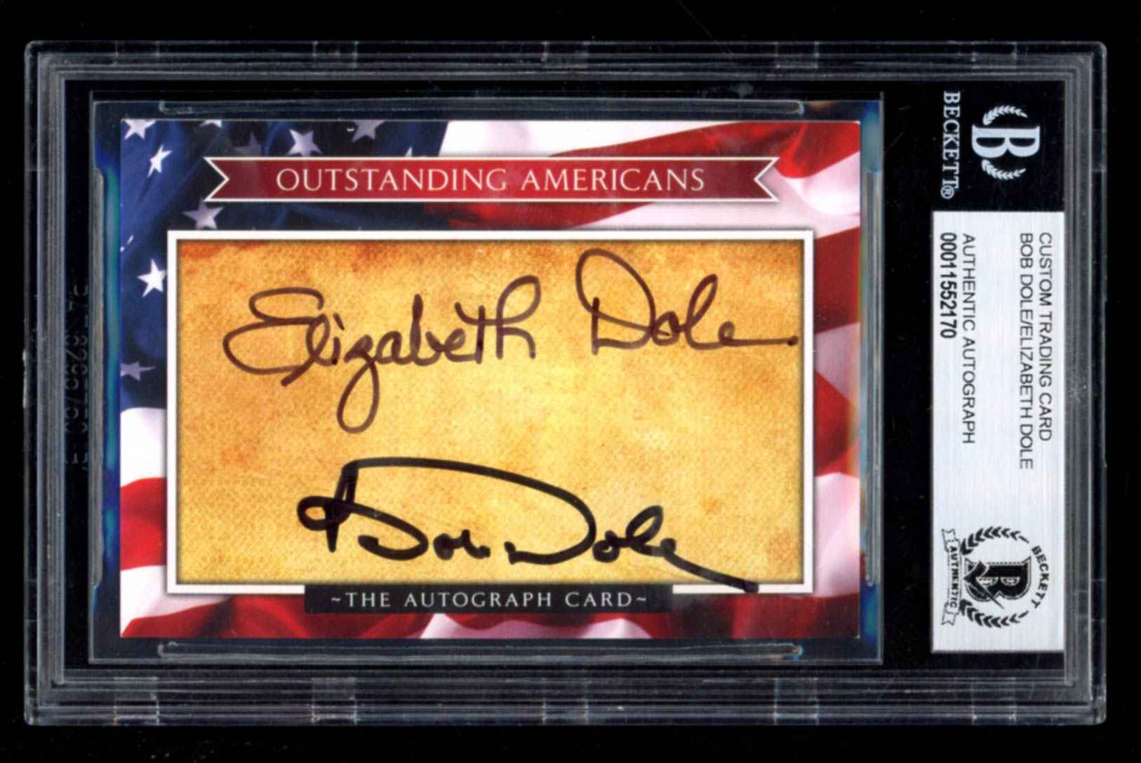 Bob Dole & Elizabeth Dole Signed 2017 The Autograph Card Signature Series #USA1 (BGS Encapsulated) at PristineAuction.com Bob Dole & Elizabeth Dole Signed 2017 The Autograph Card Signature Series #USA1 (BGS Encapsulated) at PristineAuction.com
