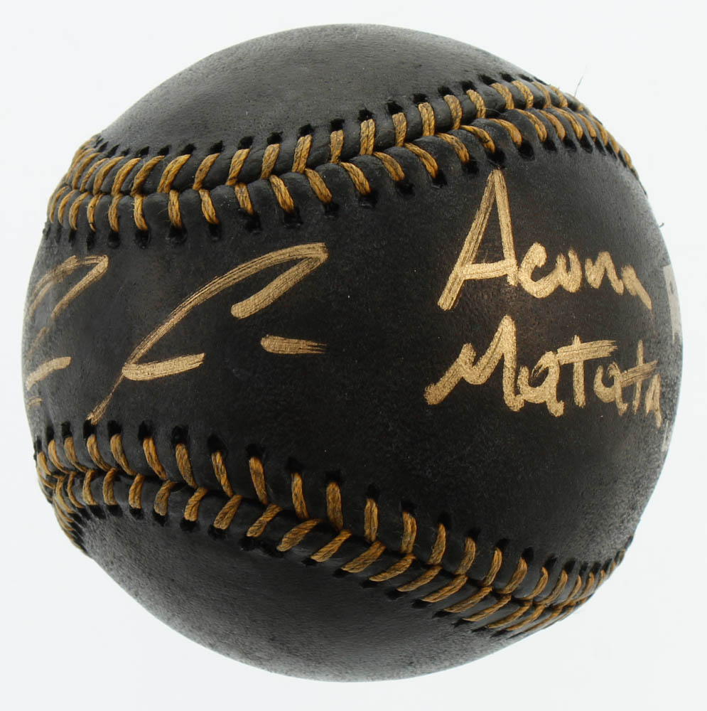 Ronald Acuna Jr. Signed OML Black Leather Baseball Inscribed "Acuna Matata" (Beckett COA) at PristineAuction.com Ronald Acuna Jr. Signed OML Black Leather Baseball Inscribed "Acuna Matata" (Beckett COA) at PristineAuction.com