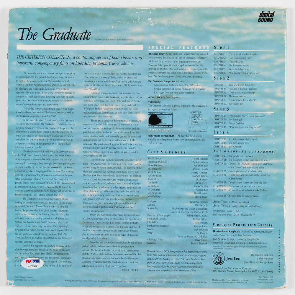 Dustin Hoffman Signed "The Graduate" Vinyl Record Album Cover (PSA COA) at PristineAuction.com Dustin Hoffman Signed "The Graduate" Vinyl Record Album Cover (PSA COA) at PristineAuction.com