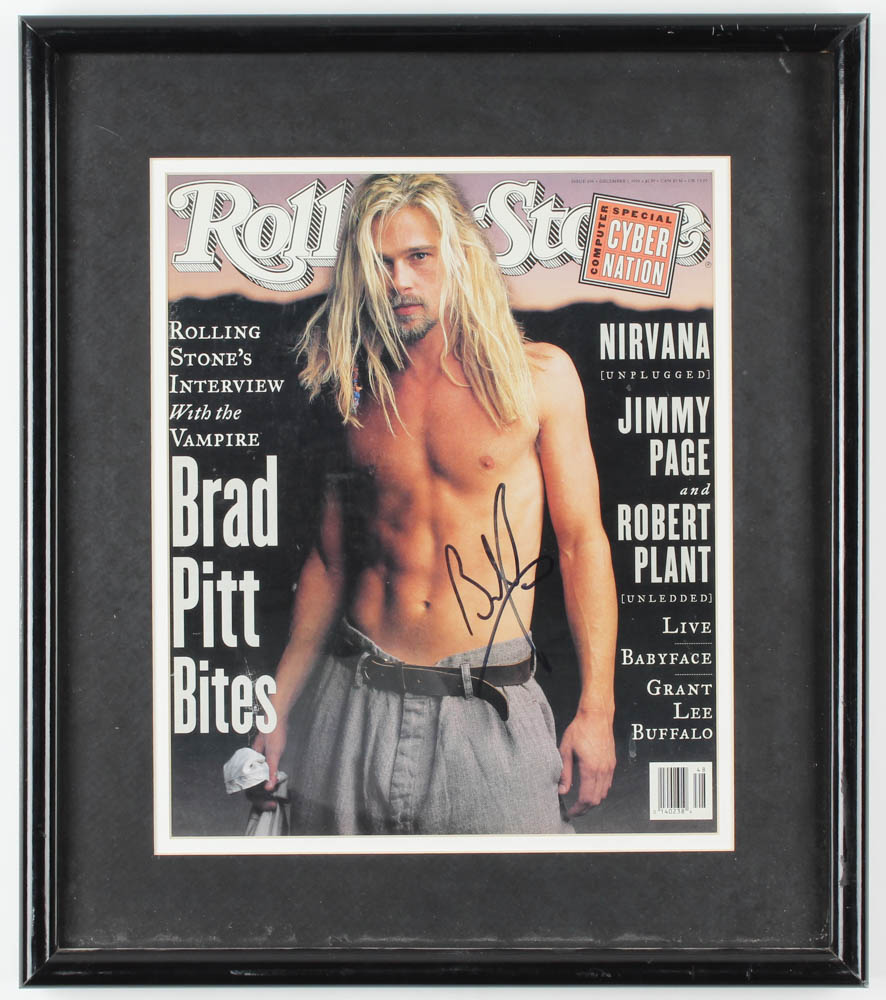 Brad Pitt Signed 15x17 1994 Rolling Stone Custom Framed Magazine Display (JSA COA) at PristineAuction.com Brad Pitt Signed 15x17 1994 Rolling Stone Custom Framed Magazine Display (JSA COA) at PristineAuction.com
