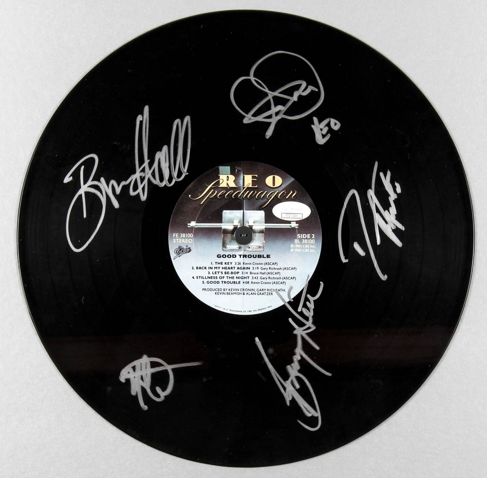 REO Speedwagon 23.5x33.5 Custom Framed Vinyl Record Display Band-Signed by (5) with Bruce Hall, Dave Amato, Bryan Hitt, Neal Doughty & Kevin Cronin (JSA COA) at PristineAuction.com REO Speedwagon 23.5x33.5 Custom Framed Vinyl Record Display Band-Signed by (5) with Bruce Hall, Dave Amato, Bryan Hitt, Neal Doughty & Kevin Cronin (JSA COA) at PristineAuction.com