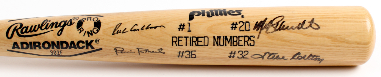 Phillies Retired Numbers Baseball Bat Signed by (4) with Mike Schmidt, Steve Carlton, Richie Ashburn & Robin Roberts (PSA LOA) at PristineAuction.com Phillies Retired Numbers Baseball Bat Signed by (4) with Mike Schmidt, Steve Carlton, Richie Ashburn & Robin Roberts (PSA LOA) at PristineAuction.com