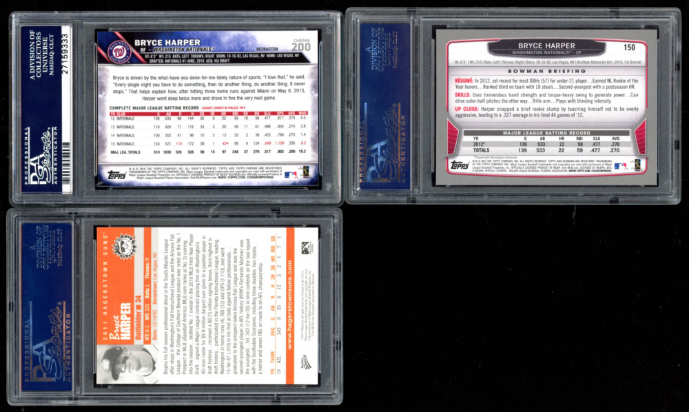 Lot of (3) PSA Graded 10 Bryce Harper Baseball Cards with 2016 Topps