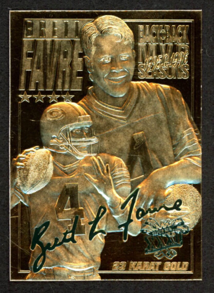 Brett Favre 1996 Score Board 23KT Gold Football Card at PristineAuction.com Brett Favre 1996 Score Board 23KT Gold Football Card at PristineAuction.com