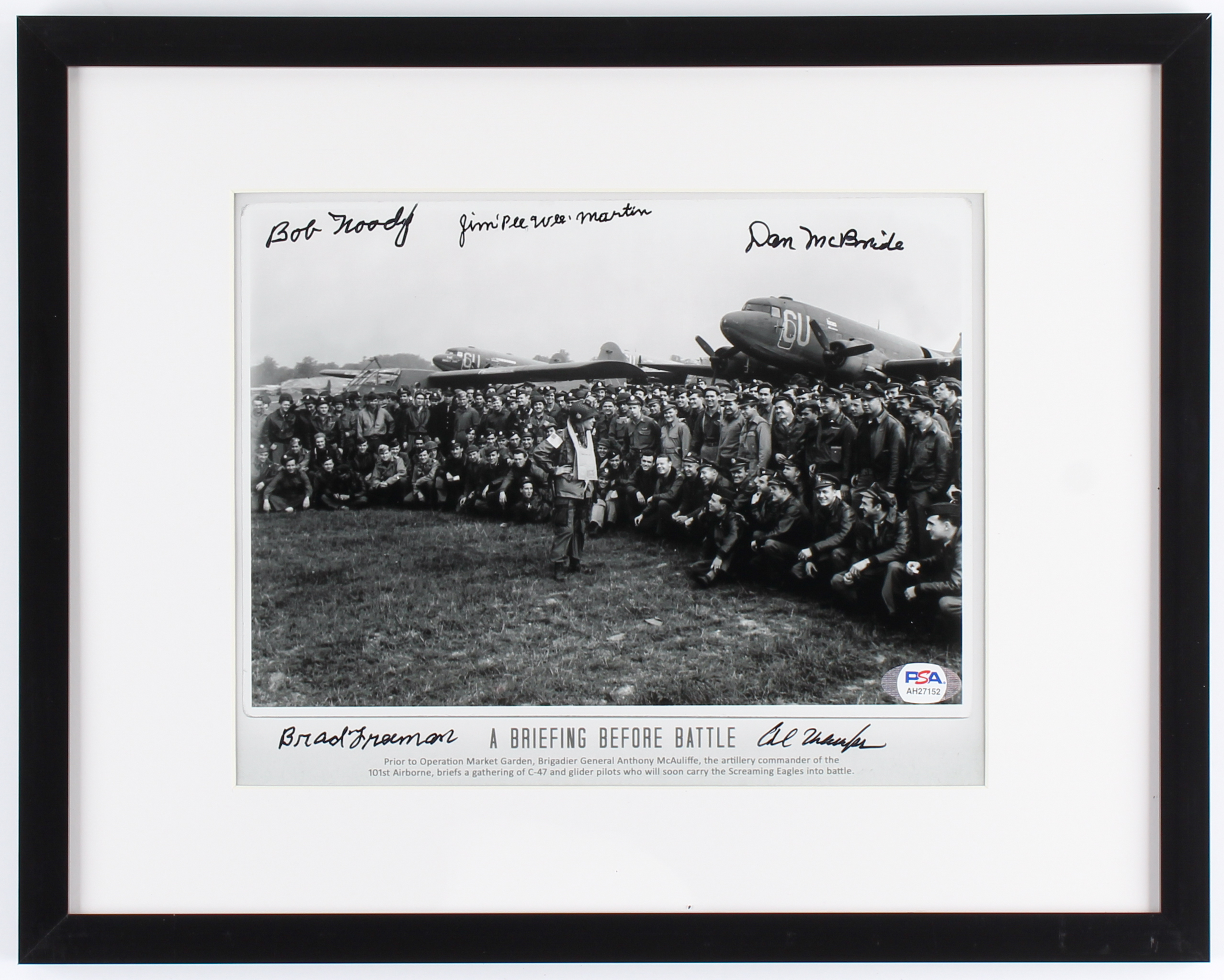 World War II U.S. 101st Airborne Division 12x15 Custom Framed Photo Signed by (5) with Bob Noody, Jim Martin, Dan McBride (PSA LOA) at PristineAuction.com World War II U.S. 101st Airborne Division 12x15 Custom Framed Photo Signed by (5) with Bob Noody, Jim Martin, Dan McBride (PSA LOA) at PristineAuction.com