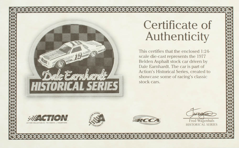 Dale Earnhardt LE NASCAR #19 Belden Asphalt 1977 Malibu -1:24 Scale Die Cast Car at PristineAuction.com Dale Earnhardt LE NASCAR #19 Belden Asphalt 1977 Malibu -1:24 Scale Die Cast Car at PristineAuction.com