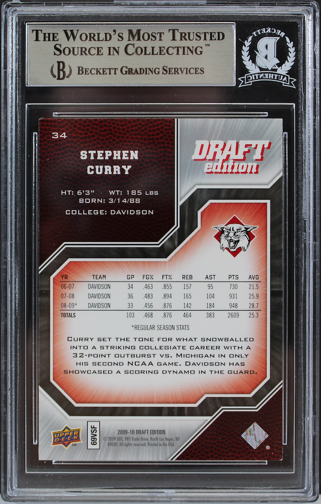 Stephen Curry Signed 2009-10 Upper Deck Draft Edition #34 SP RC (BGS Encapsulated) at PristineAuction.com Stephen Curry Signed 2009-10 Upper Deck Draft Edition #34 SP RC (BGS Encapsulated) at PristineAuction.com