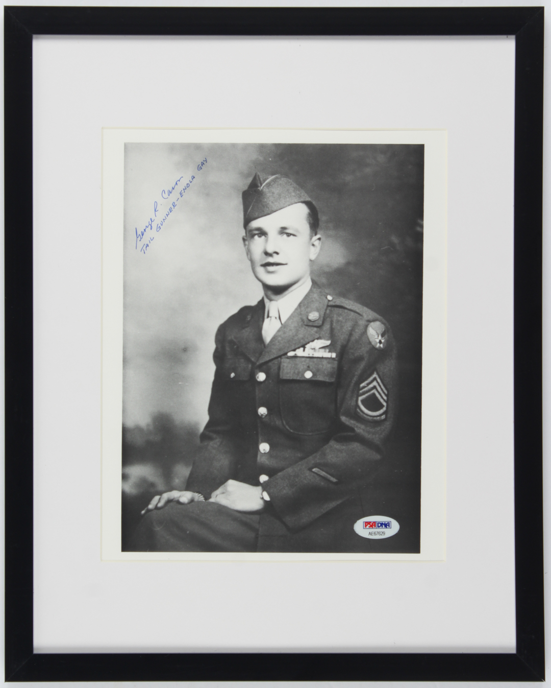 George R. Caron Signed 11.75x14.75 Custom Framed Photo Display Inscribed "Tail Gunner - Enola Gay" (PSA LOA) at PristineAuction.com George R. Caron Signed 11.75x14.75 Custom Framed Photo Display Inscribed "Tail Gunner - Enola Gay" (PSA LOA) at PristineAuction.com