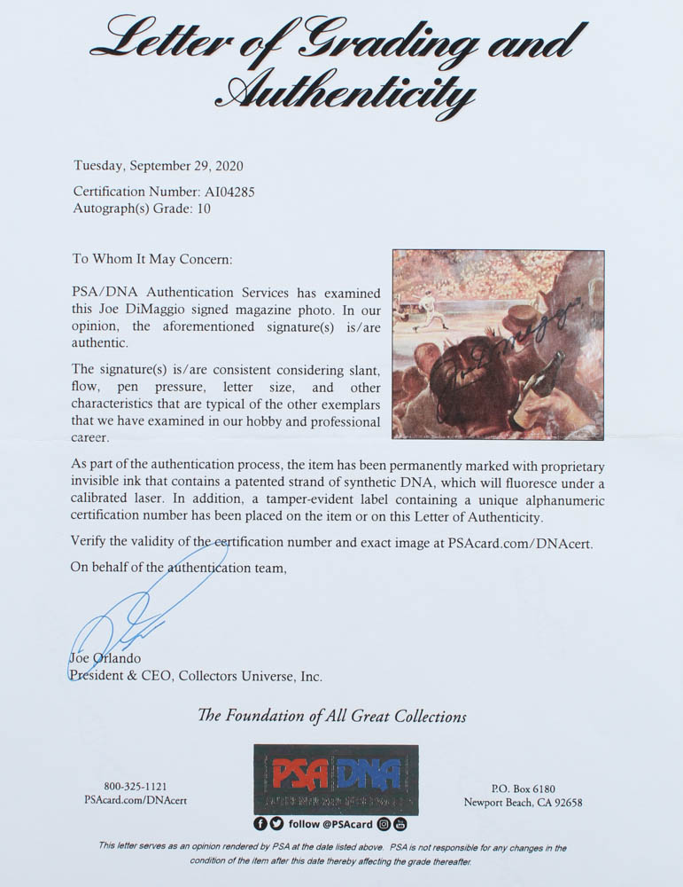 Joe DiMaggio Signed 13x18 Custom Framed Print Display (PSA LOA) at PristineAuction.com Joe DiMaggio Signed 13x18 Custom Framed Print Display (PSA LOA) at PristineAuction.com