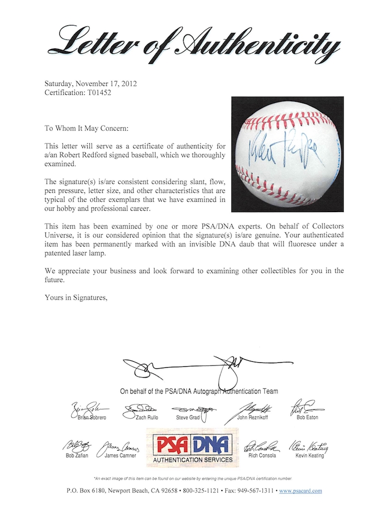 Robert Redford Signed Baseball (PSA LOA) at PristineAuction.com Robert Redford Signed Baseball (PSA LOA) at PristineAuction.com
