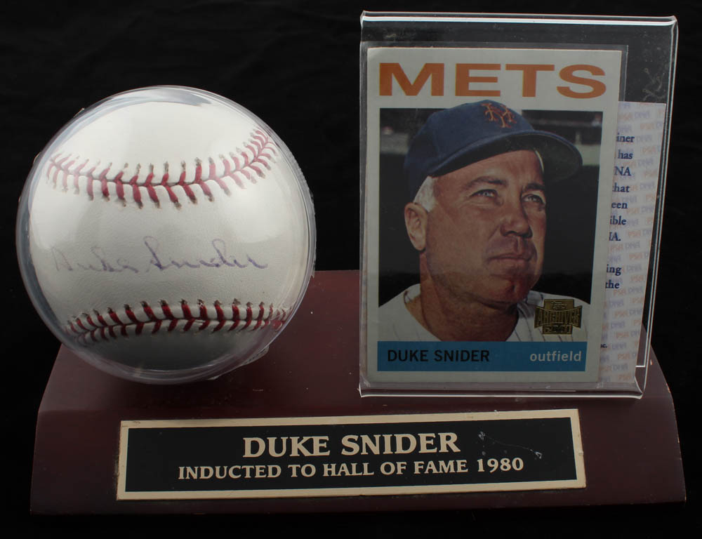 Duke Snider Signed OML Baseball Display with 1964 Topps #155 (PSA COA & Steiner Hologram) at PristineAuction.com Duke Snider Signed OML Baseball Display with 1964 Topps #155 (PSA COA & Steiner Hologram) at PristineAuction.com