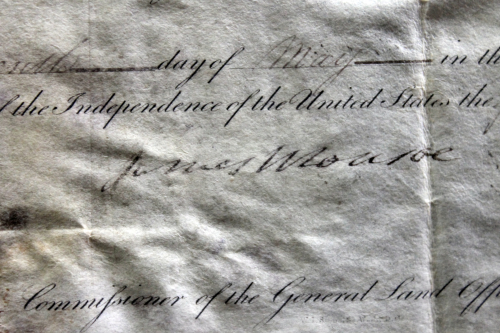 James Monroe Signed 1823 Land Grant Document (Beckett LOA) Pristine