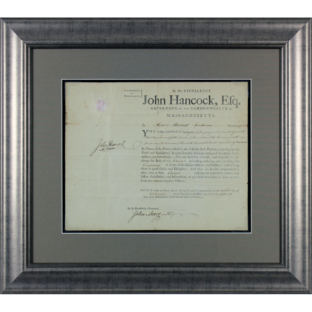 John Hancock Signed 1790 23.5x26.5 Custom Framed Document Display (JSA ...