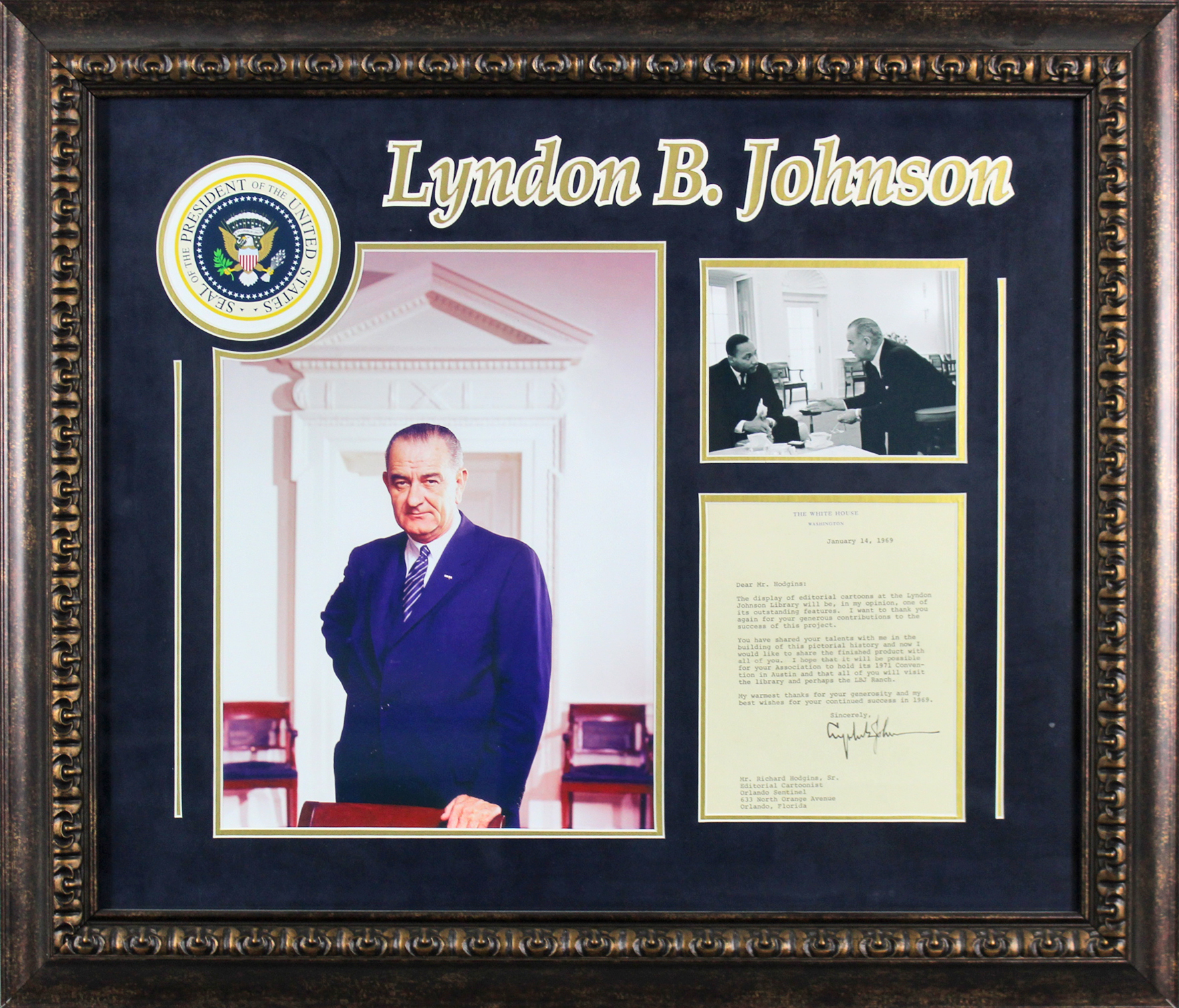 Lyndon B. Johnson Signed 24.75x28.75 Custom Framed Letter Display (Beckett LOA) at PristineAuction.com Lyndon B. Johnson Signed 24.75x28.75 Custom Framed Letter Display (Beckett LOA) at PristineAuction.com
