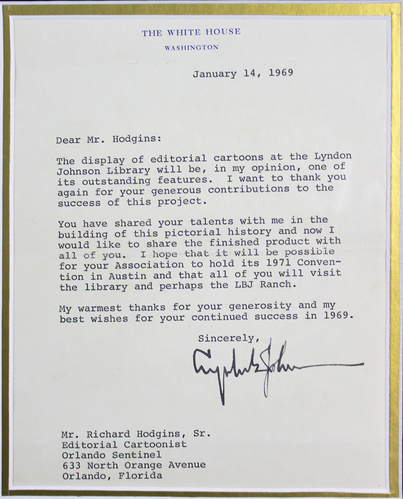 Lyndon B. Johnson Signed 24.75x28.75 Custom Framed Letter Display (Beckett LOA) at PristineAuction.com Lyndon B. Johnson Signed 24.75x28.75 Custom Framed Letter Display (Beckett LOA) at PristineAuction.com